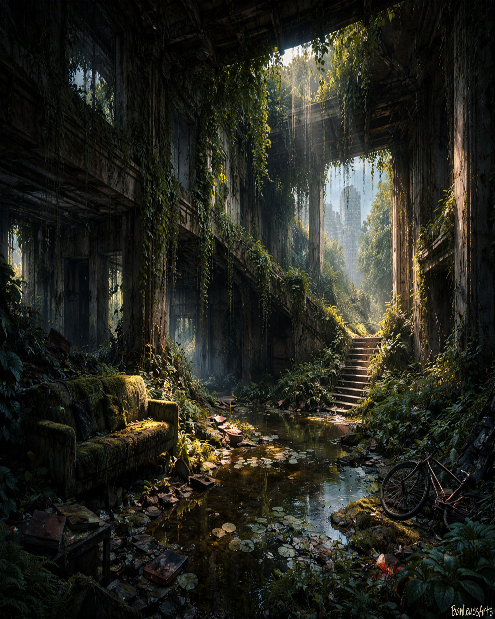 Ruines envahies par la nature — BanlieuesArts IA art